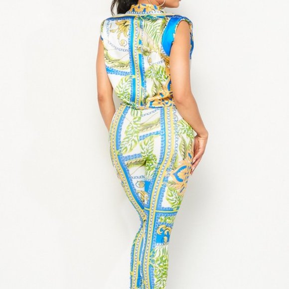 LAST ONE! 2-Piece Printed Padded Shoulder Pants Set - Picture 7 of 8